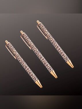 Leopard Print Gold-Tone Ballpoint Pen - Set of 3